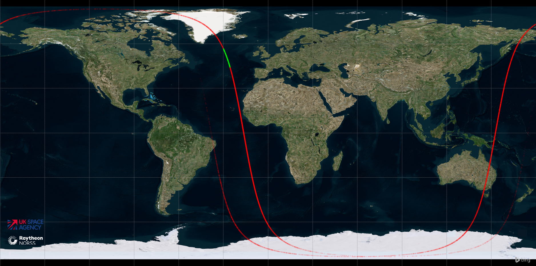 Red line depicts potential re-entry locations of the Aeolus satellite (Credit: UK Space agency)