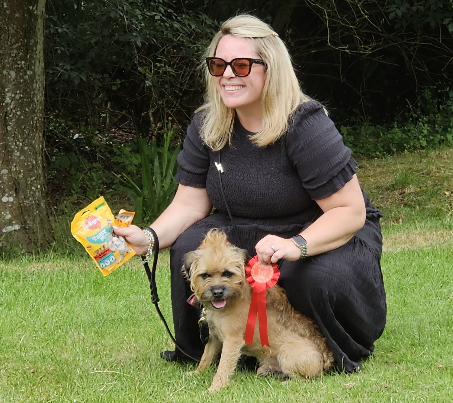 Hendrix, the Border Terrier with his owner, Daisy