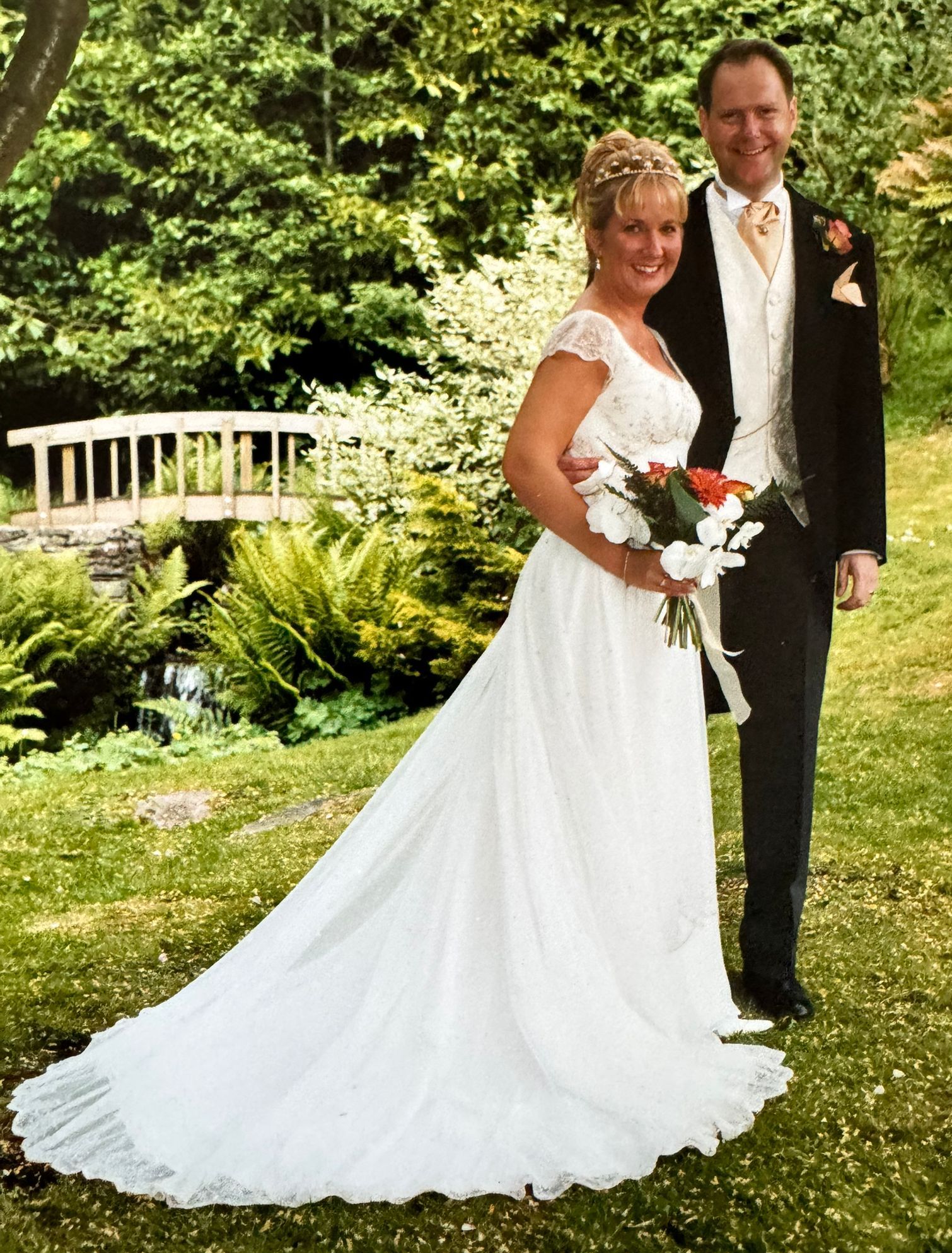 David and Denise, at their wedding in 2003 at Logie Kirk, Scotland
