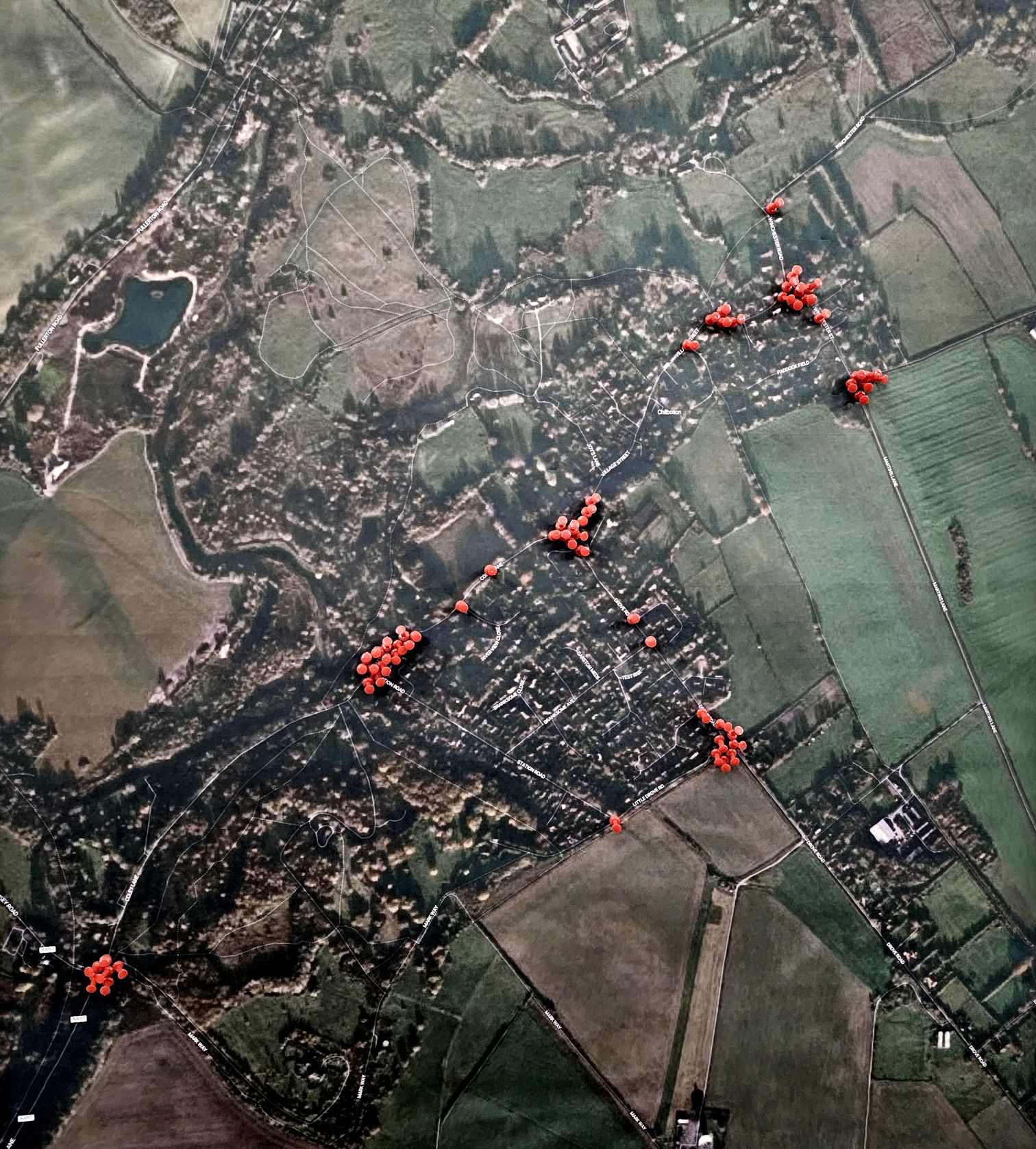 Pinboard of dangerous bends in Chilbolton