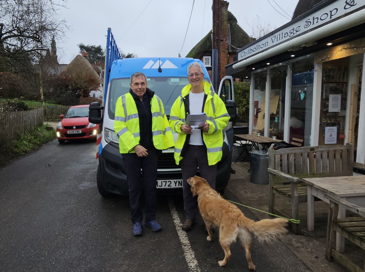Intrepid road surveyors (dog for scale)